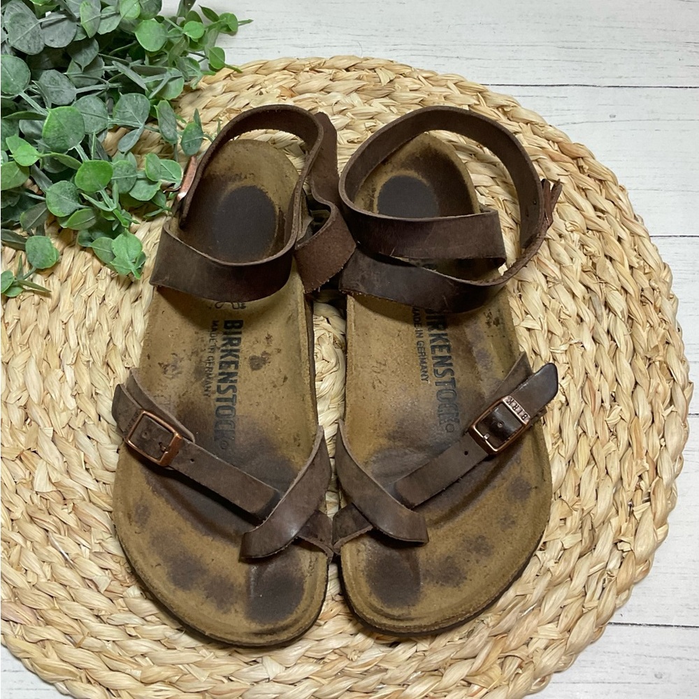 Birkenstock Yara Brown Leather Sandals with Ankle Strap Size 36